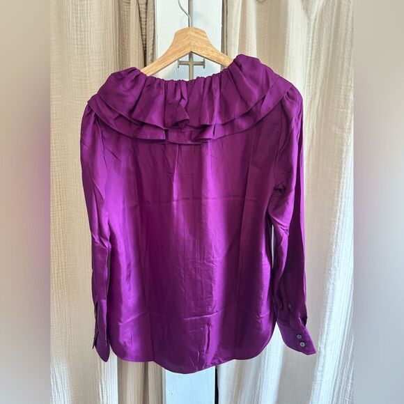 J. Crew Collection Blouse Women's XS Purple Ruffled Silk Button Down Preppy - Picture 6 of 7